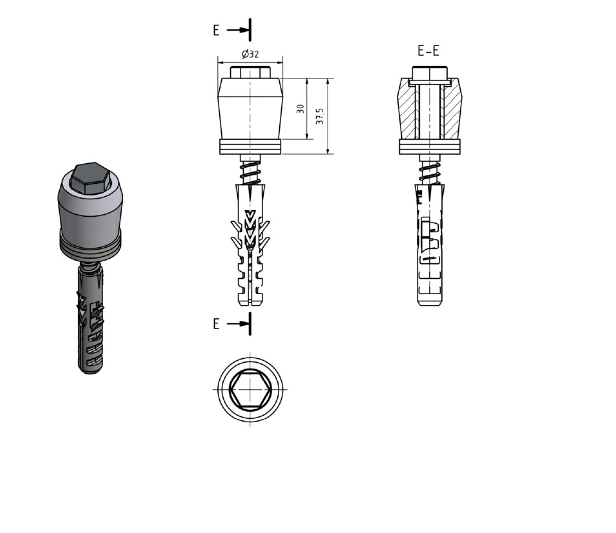 Bodenführungsrolle Gr.32 Nylon mit Dübel MEA 10337704